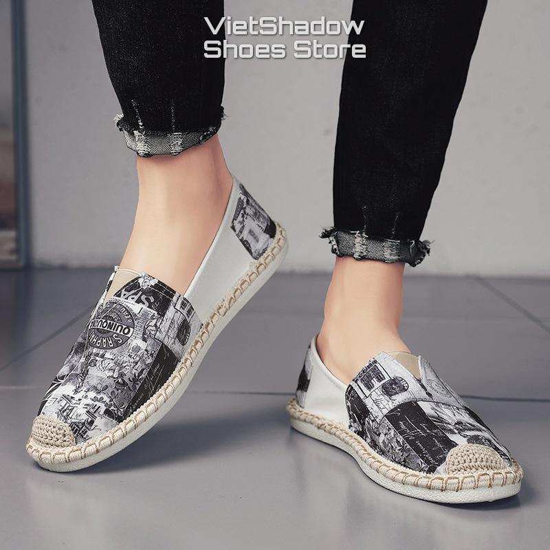 Giày lười vải nam in họa tiết - Slip on nam đế cói - Chất liệu vải bố cotton 2 màu đỏ và xám - Mã 2951