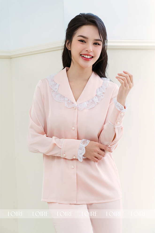 Hình ảnh Bộ Pijama Lụa Phối Ren Loirechic LPD18