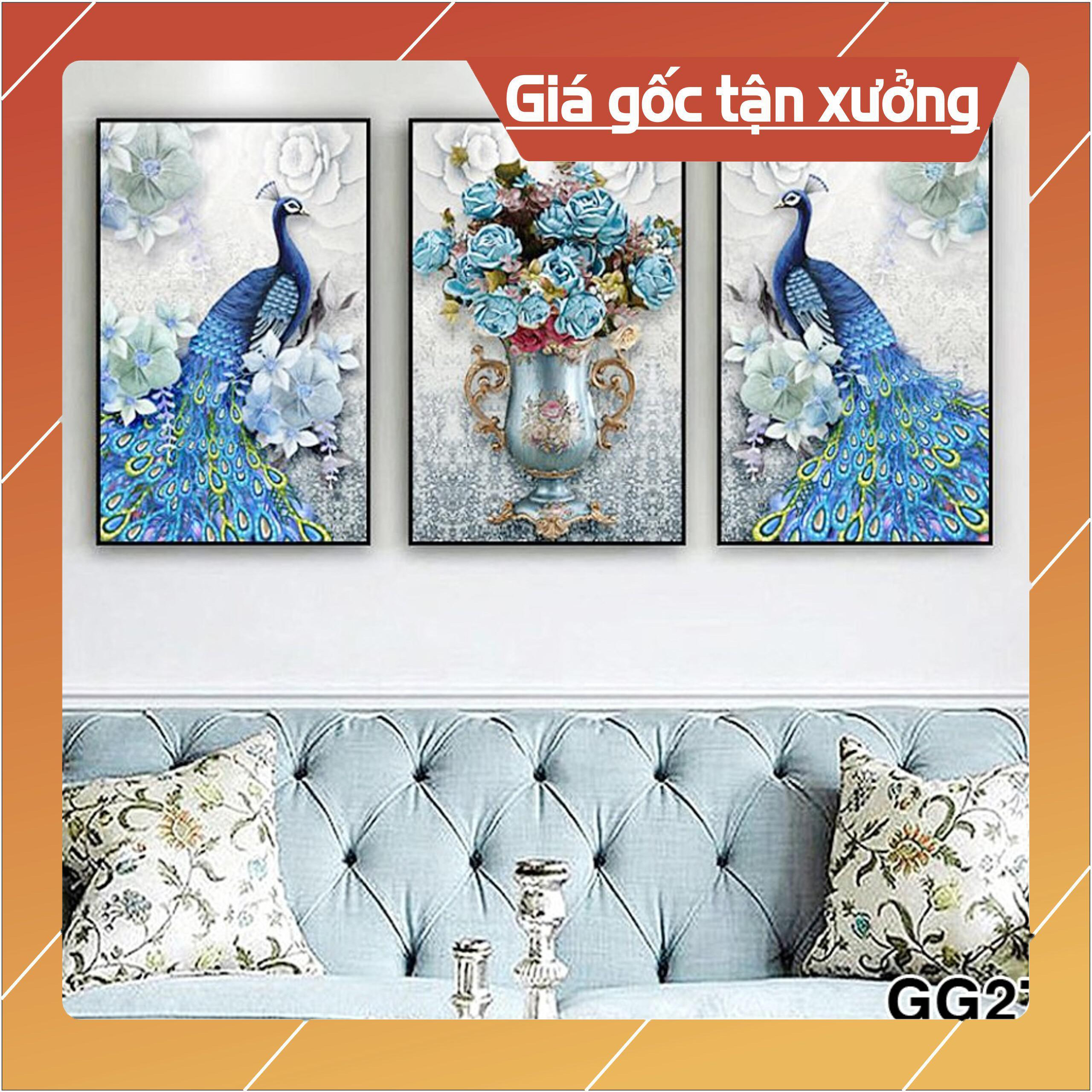 Bộ tranh treo tường phong thủy trang trí nội thất đẹp và giá gốc tại xưởng mới nhất thị trường ĐL 24 chim công đẹp