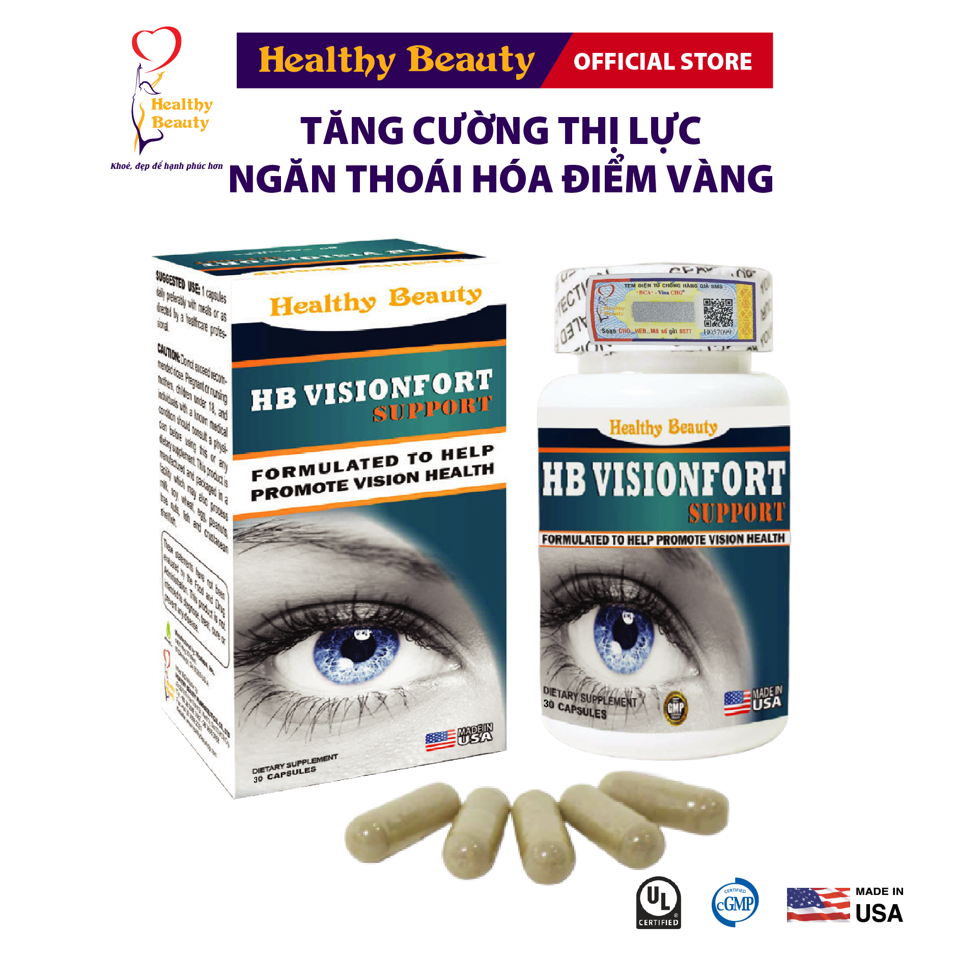 Combo HB Ginkgo Biloba 120Mg & HB Visionfort Support Healthy Beauty Giúp Cải Thiện Thị Lực Tăng Cường Trí Nhớ