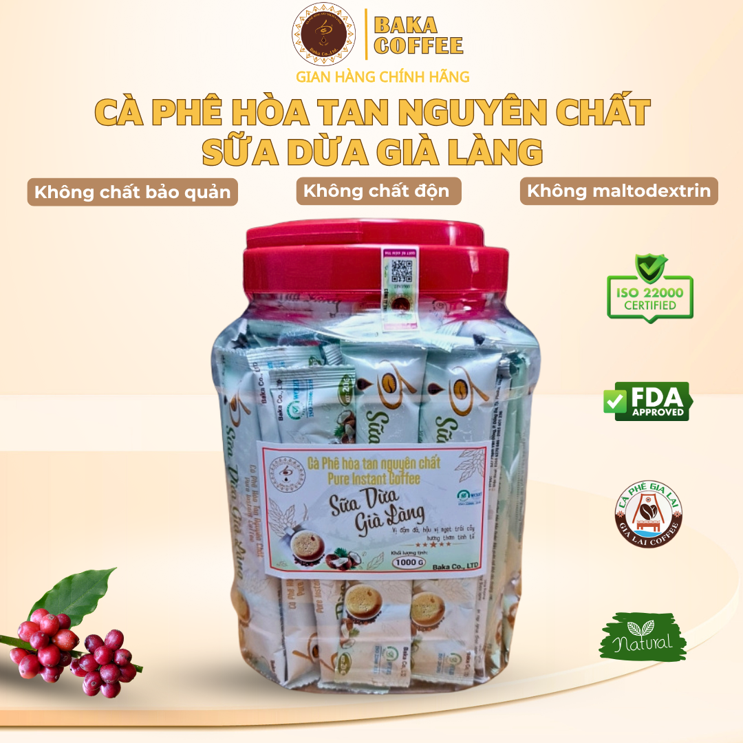 Cà Phê Hòa Tan Nguyên Chất SỮA DỪA GIÀ LÀNG - Hũ