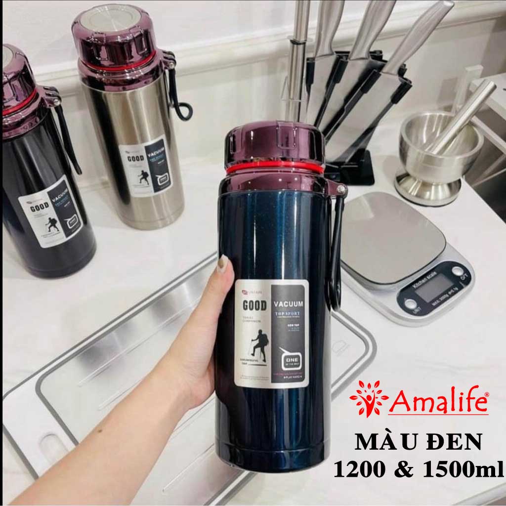 Bình Nước Giữ Nhiệt GOOD Inox 304 Đựng Nước 1200ml Và 1500ml Cao Cấp – Chọn Màu – Bình Giữ Nhiệt Tập Thể Thao Tặng Kèm Bộ Lọc Trà Chính Hãng Amalife