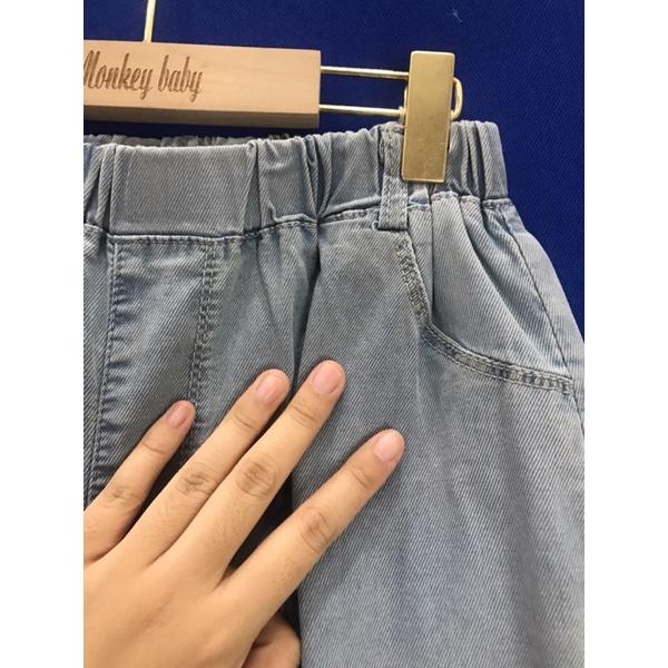 Quần jeans nữ ống rộng cạp chun, màu xanh jeans vải mềm mỏng mát nhẹ, ảnh thật
