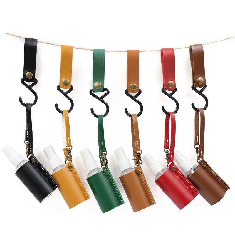 Portable 60ml Spray Bottle with Cover Empty Plastic Refillable Travel Mister Bottle with Leather Keychain Holder