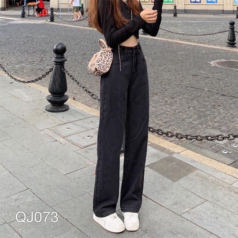 QUẦN JEAN BAGGY NỮ ỐNG RỘNG ĐEN XÁM - QJ073