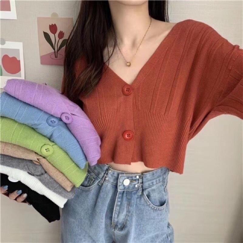 Áo khoác len cadigan nữ dài tay dáng croptop