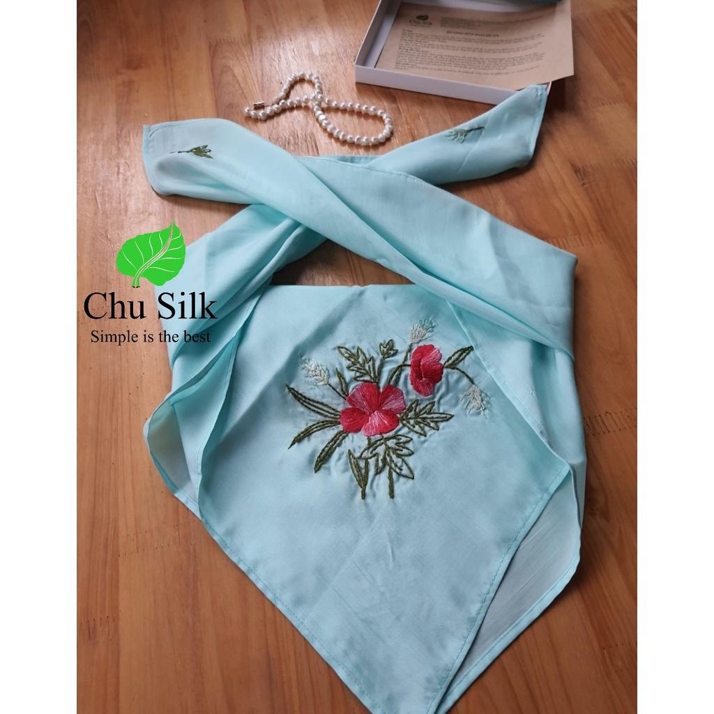 KHĂN LỤA VUÔNG TƠ TẰM THÊU TAY