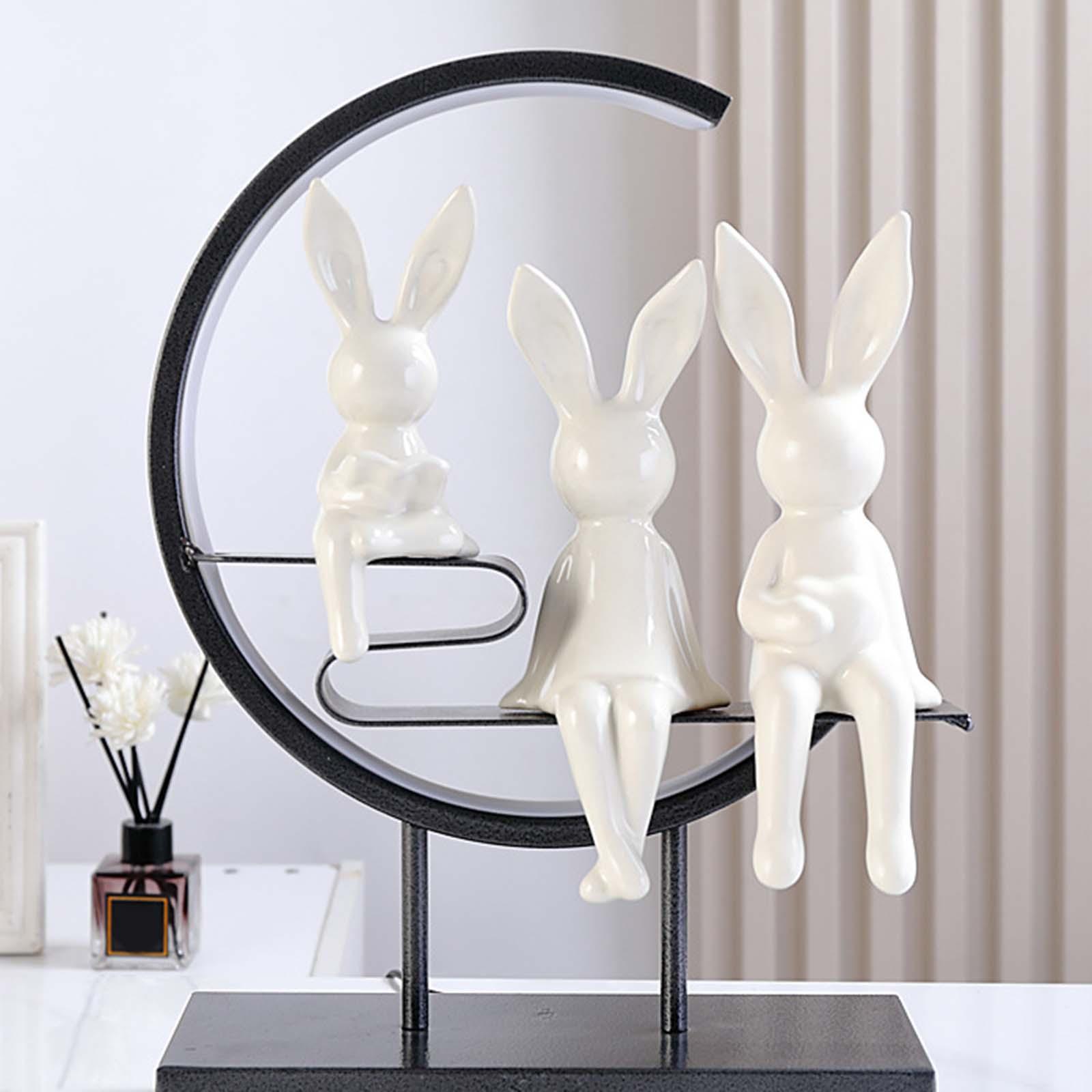 3Pcs Rabbit Family Statues Figurines Animal Figure Bedroom Bunny Sculpture