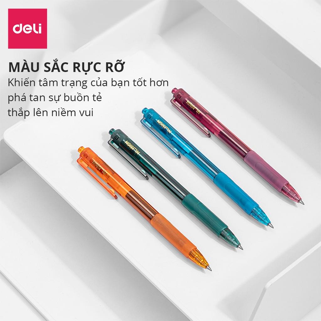 Bút Bi Nước Mực Gel Màu Đen Cao Cấp Ngòi 0.5mm Deli - Kẹp Bút Điều Chỉnh Kích Thước - 4 Màu Sắc Thời Trang BST Văn Phòng Phẩm Cao Cấp Nusign - Phù Hợp Học Sinh Văn Phòng Bút Ký Quà Tặng Thầy Cô Giáo - NS561