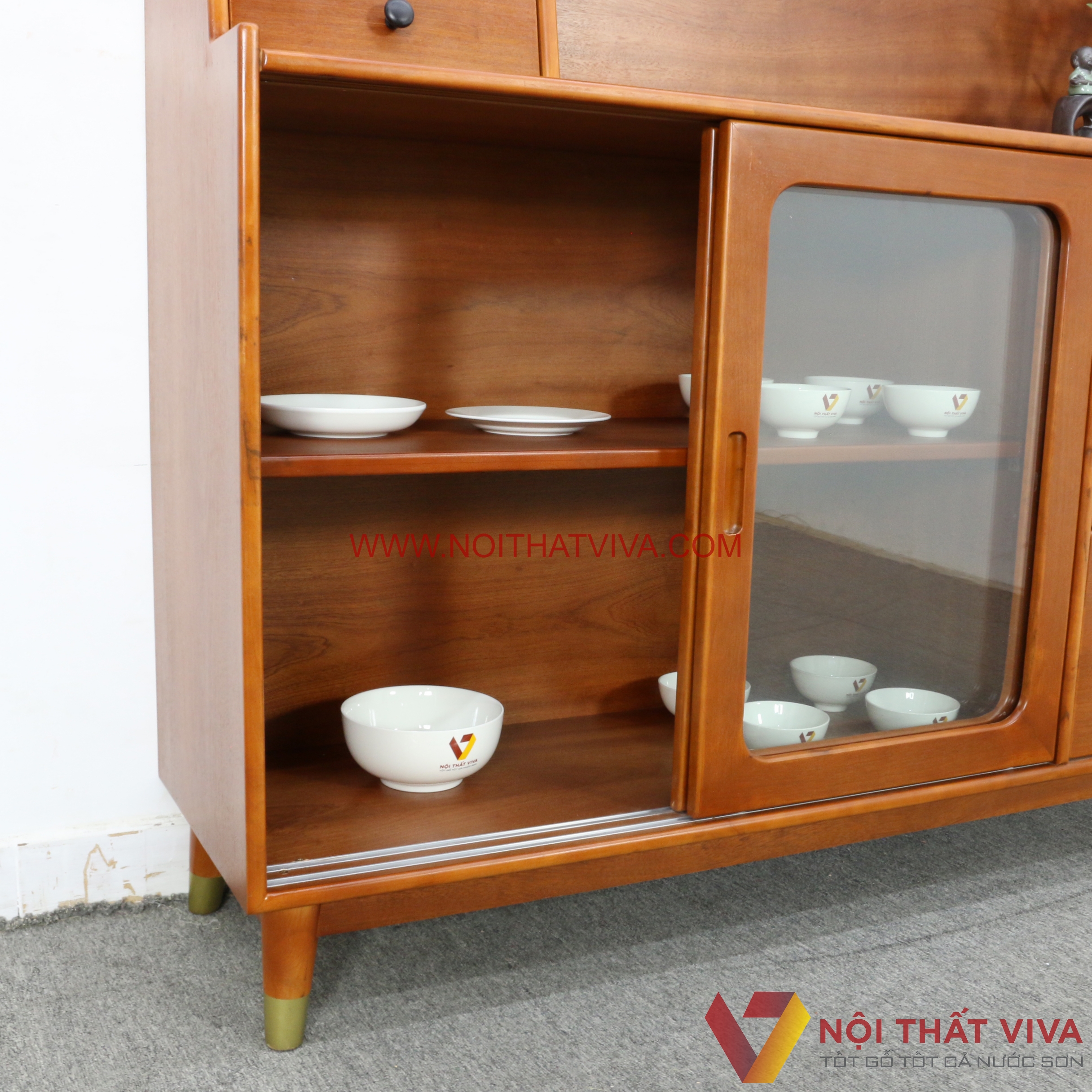 Tủ Đựng Chén Bát Hiện Đại Gỗ Tự Nhiên Màu Xoan Đào Đẹp Bền Bỉ Giá Rẻ