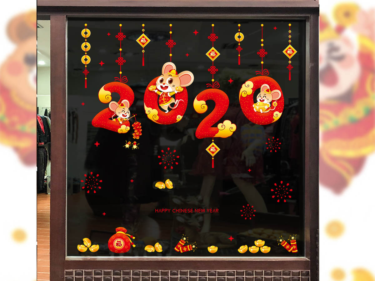 Decal trang trí tết-chữ 2020 treo tết