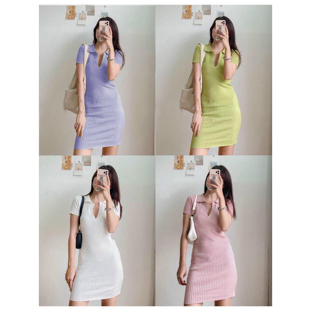 Đầm body thun cổ sơmi xinh xắn