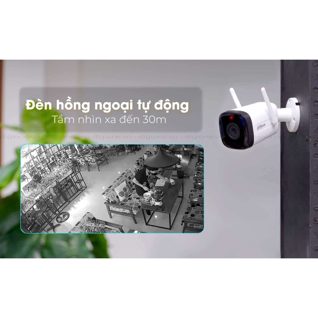 Camera wifi ngoài trời Dahua DH-IPC-HFW1230DS-SAW 2MP 1080P, tích hợp mic, hồng ngoại 30m - Hàng Chính Hãng