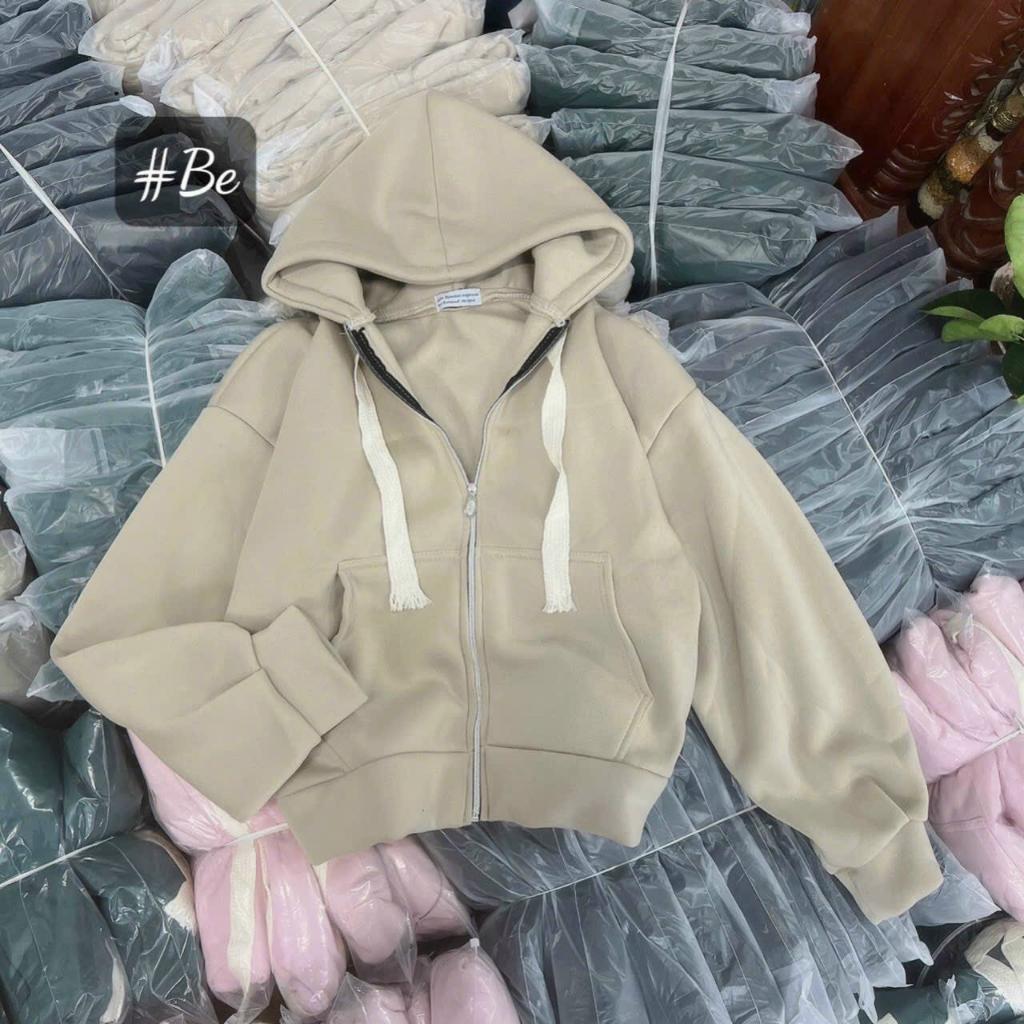 Áo khoác nữ nỉ form dài và fom lửng zip tay bồng vải nỉ ngoại có mũ nón 2 lớp form rộng hàng bao chất siêu hot-A2057 - Be Form dài