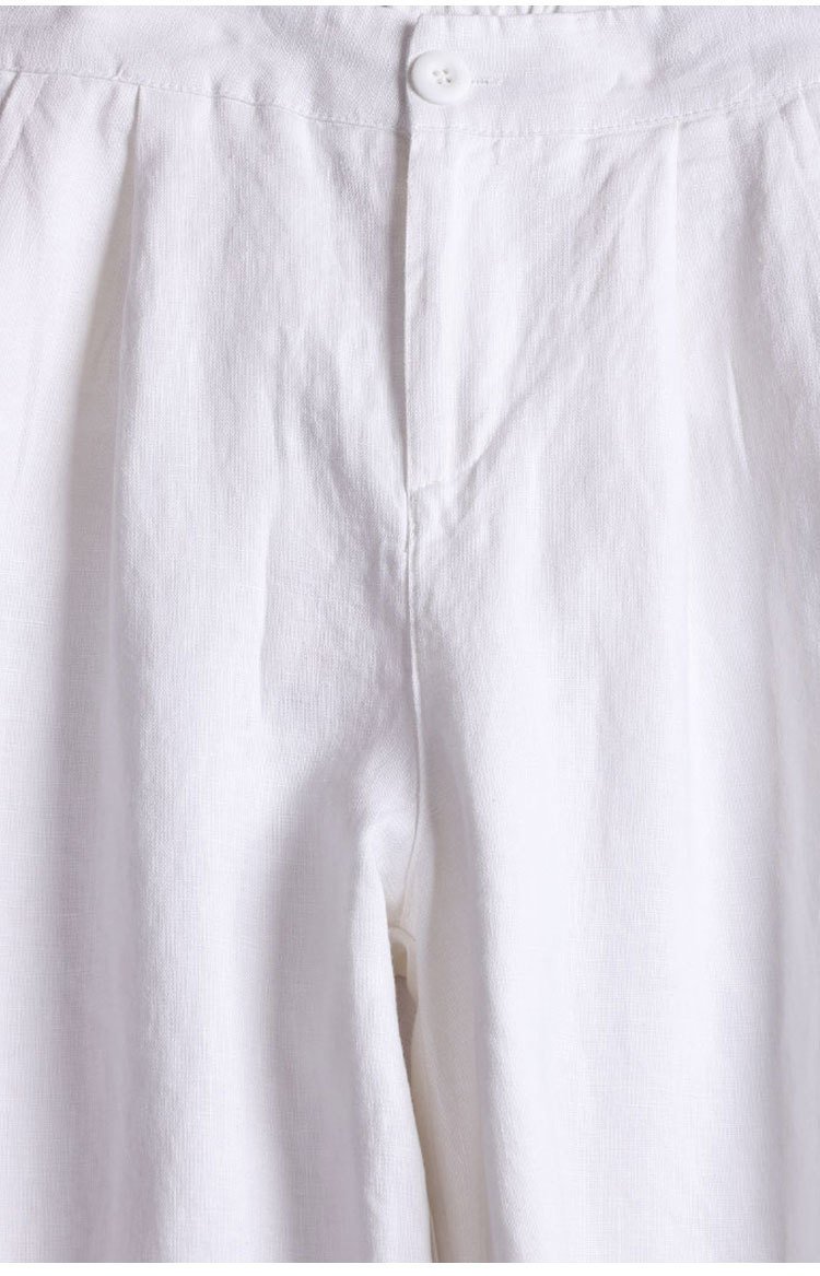 Quần dài suông linen thô cao cấp đũng ngắn lưng thun