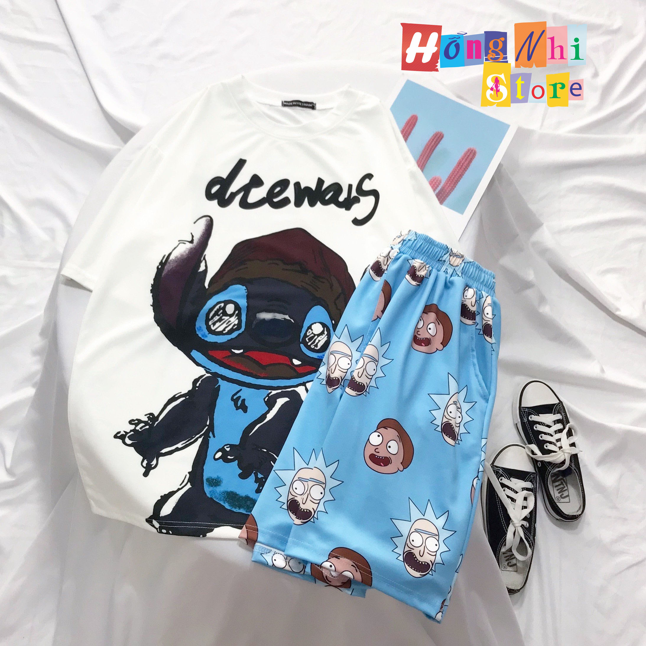 Quần Short Cartoon Unisex Màu Xanh - Quần Đùi Hoạt Hình Siêu Cute - MM