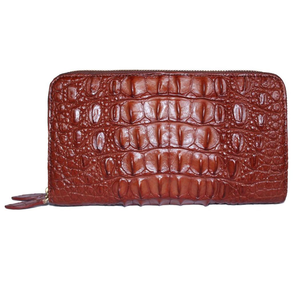 Ví nữ da cá sấu Huy Hoàng nhiều ngăn gai cầm tay màu nâu đỏ HT3739