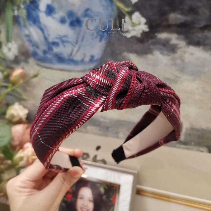 Băng đô cài tóc, Bờm cài tóc Nơ xoắn họa tiết caro xinh xắn, style Hàn Quốc cho nữ
