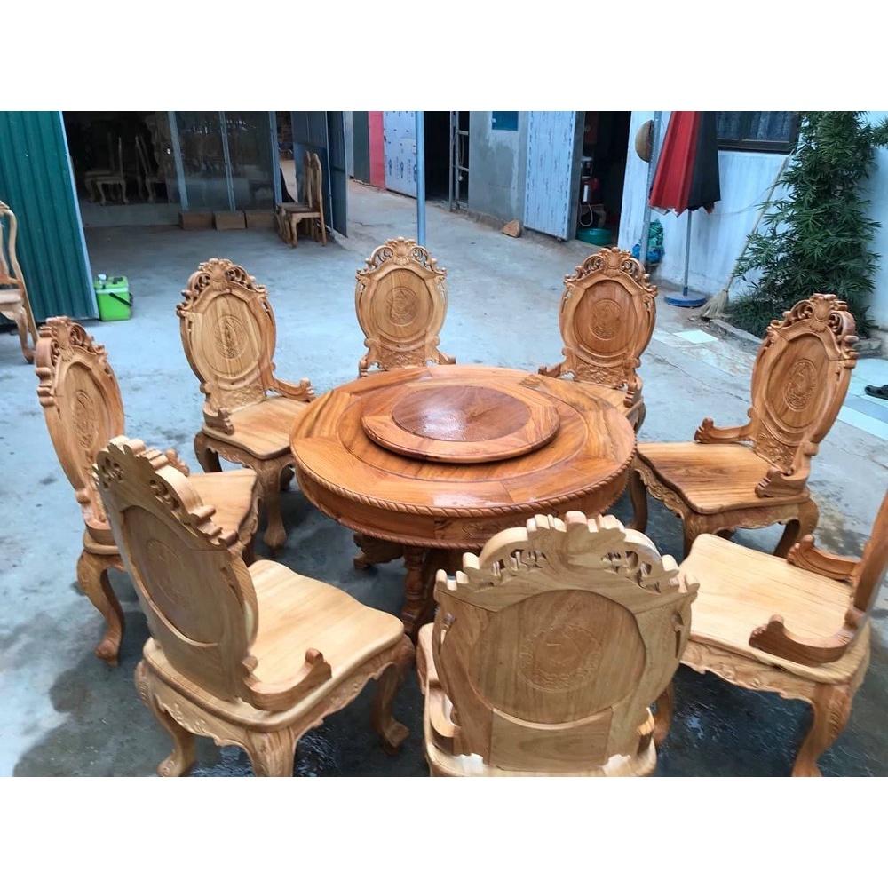 Bộ bàn ghế ăn gỗ gõ đỏ bàn tròn