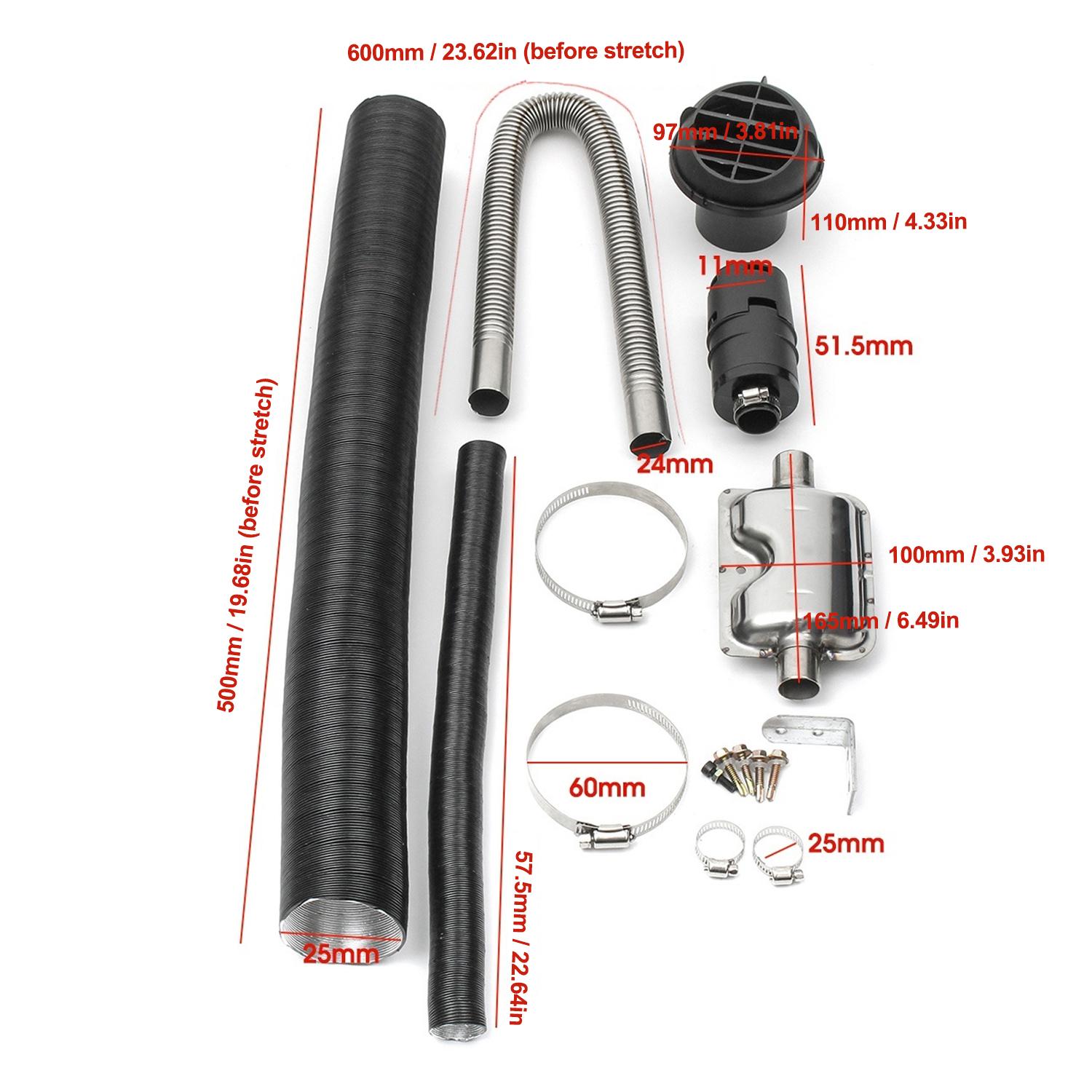 Air Diesel Heater Accessory 24mm Exhaust Silencer Filter Exhaust Kit Intake Pipe Set