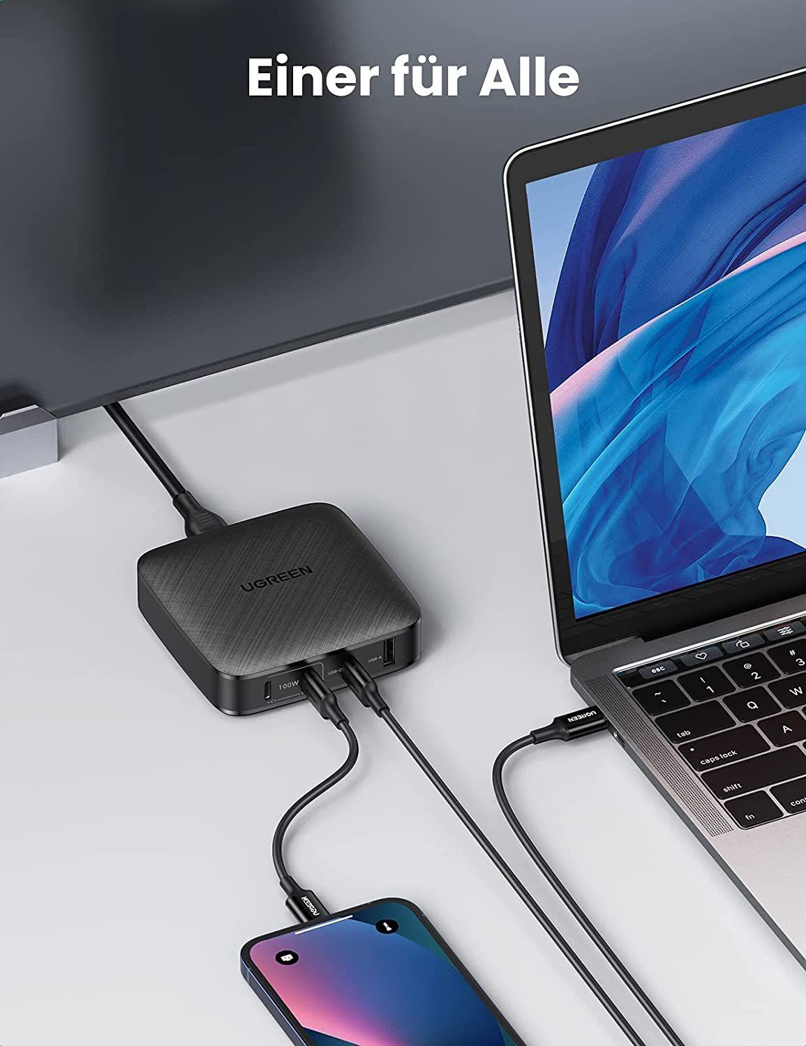 Ugreen UG70870CD226TK 100W Màu đen Bộ sạc nhanh điện thoại 3 cổng USB-C + 1 cổng USB -A hỗ trợ GaN chuẩn cắm nguồn EU - HÀNG CHÍNH HÃNG