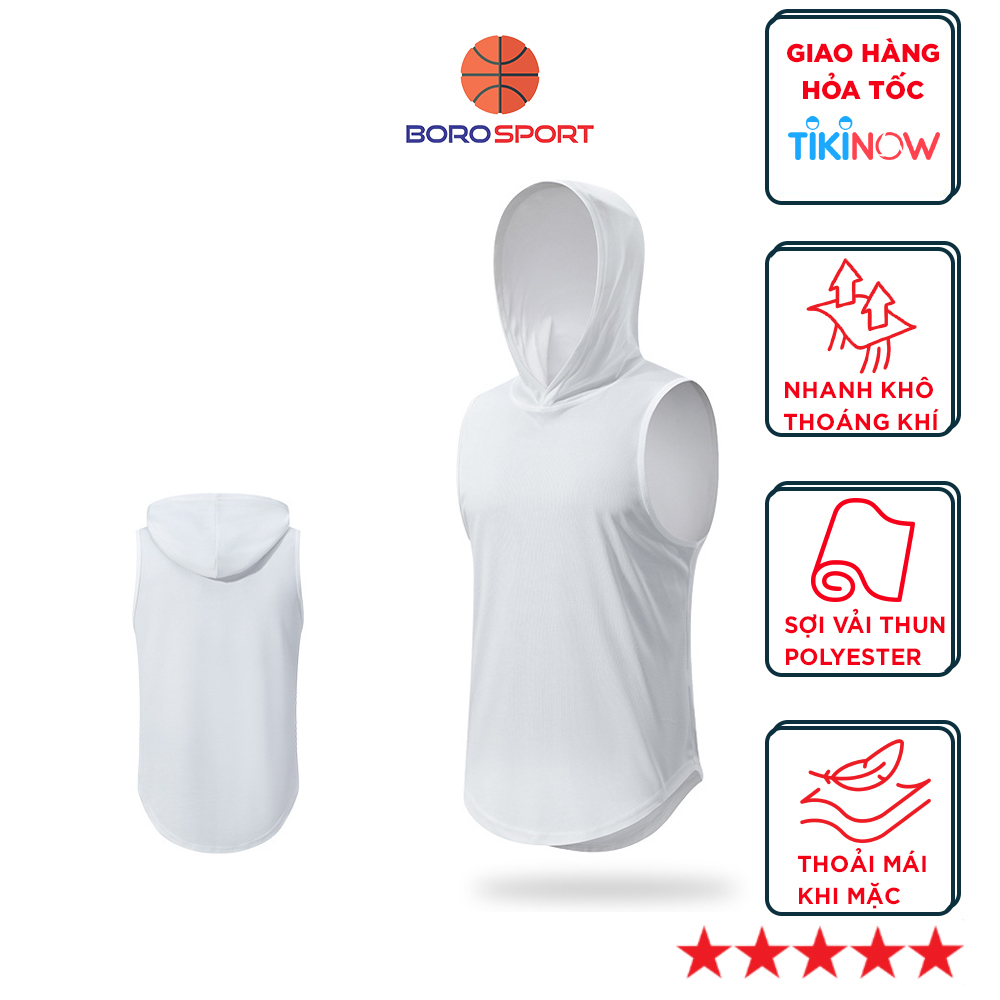 Áo ba lỗ có nón tanktop tập gym , chạy bộ bóng rổ thể thao đa năng Cleacco BX002 , chất vải Mè polyester cực nhanh khô , thoáng khí Bảo Hành 12 tháng - Boro Sport