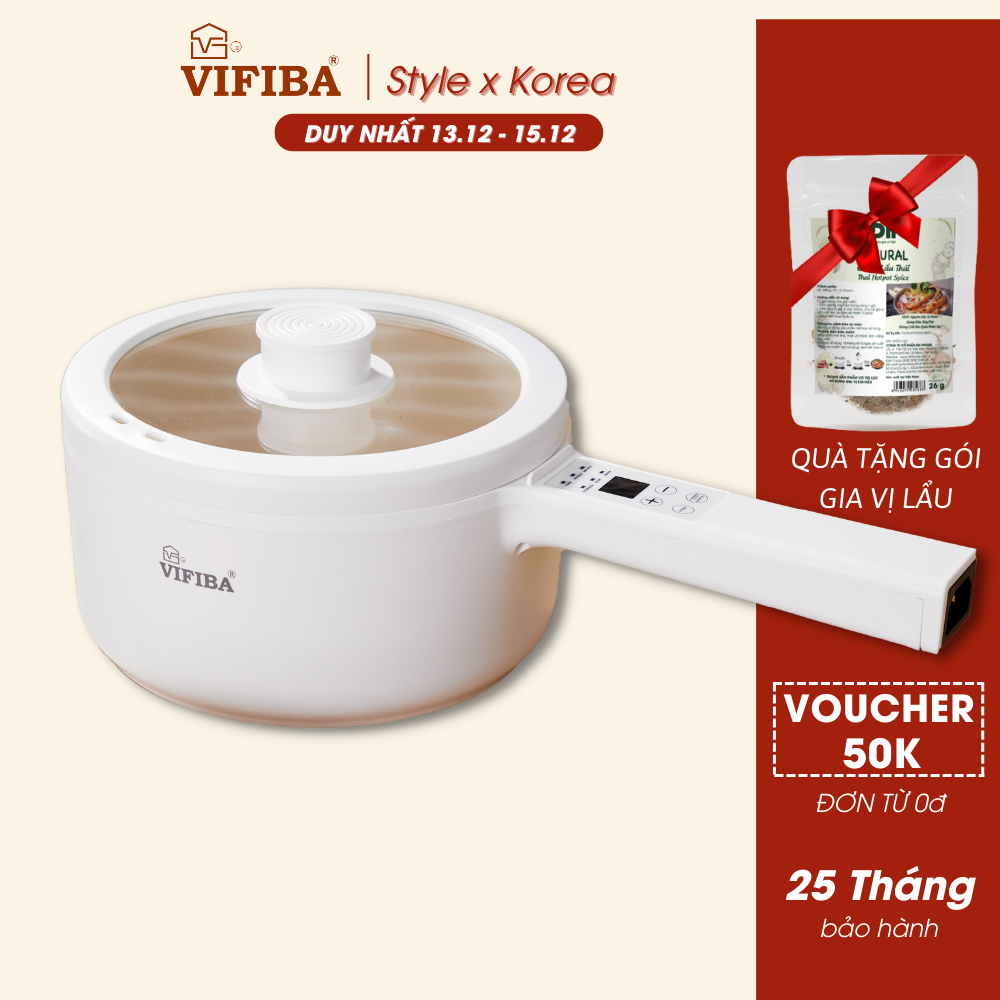 Nồi hấp điện 2 tầng đa năng 6in1 Hàng Chính Hãng VIFIBA 5 cấp độ, chống dính tay cầm dài - Nấu, Chiên, Xào, Hấp, Lẩu , Cháo