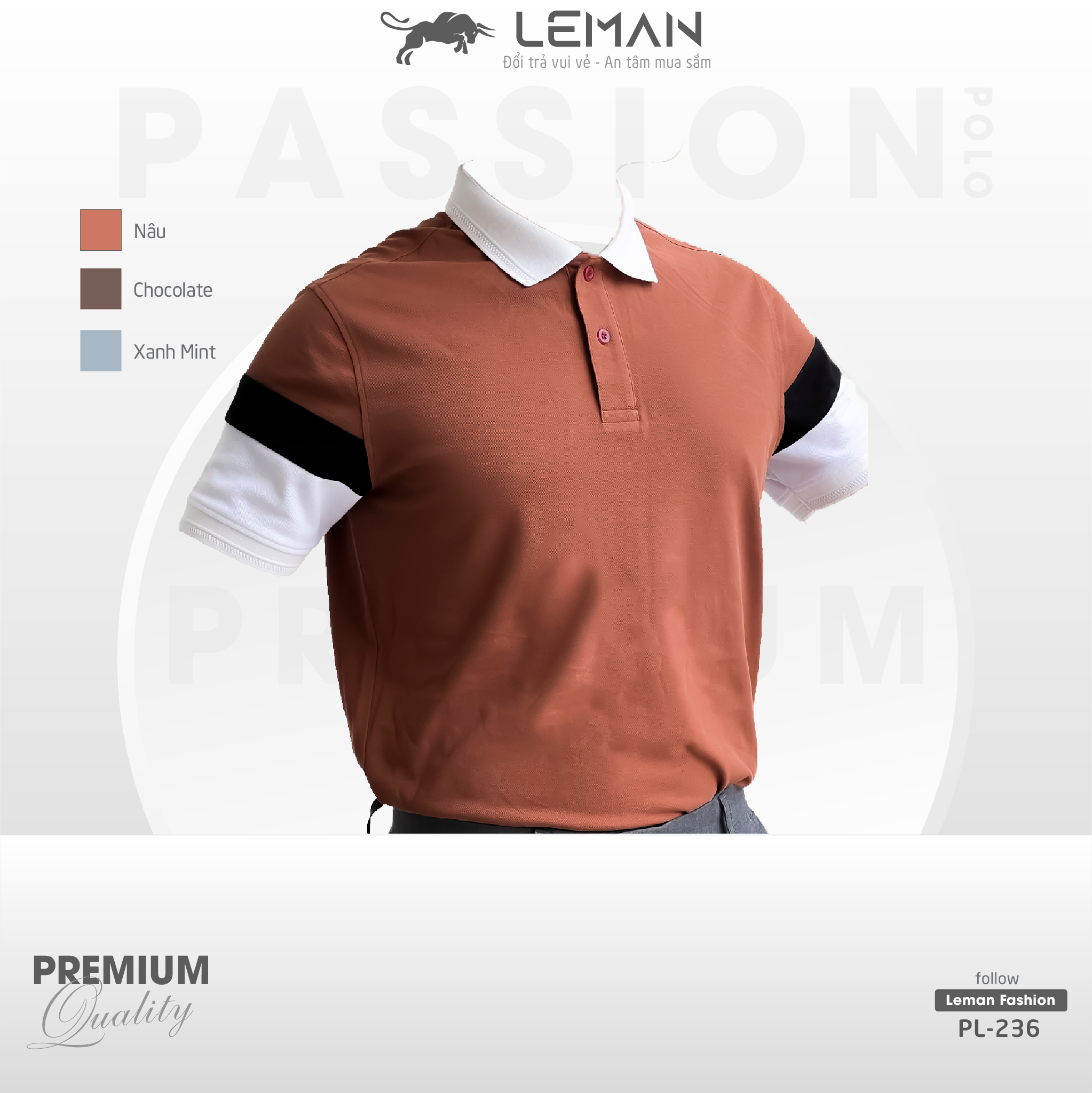 Áo thun polo nam Leman PL236 Vải Cotton Pique cao cấp Regular form