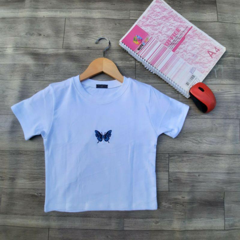 Áo croptop thun nữ thêu bướm xanh thời trang XIXO ATN0021