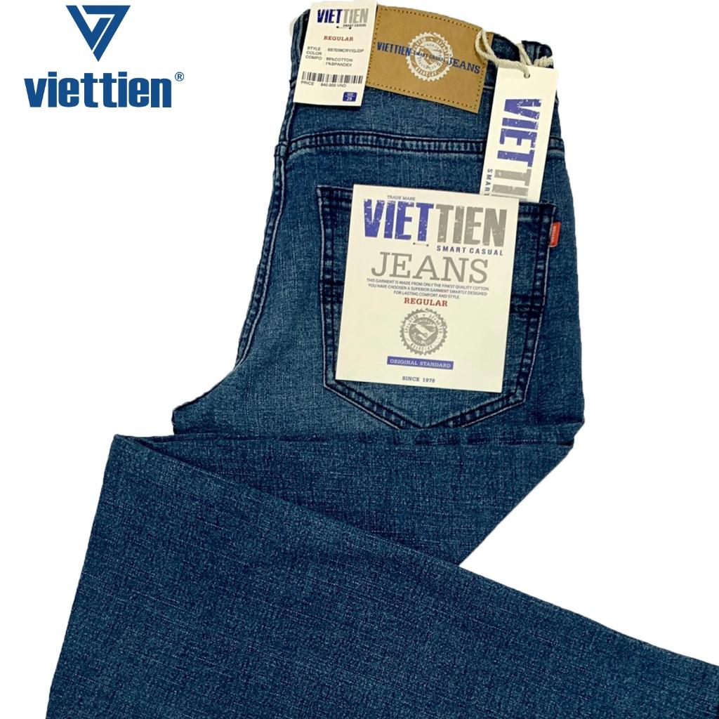 Viettien - Quần Jeans nam dài phom Regular may rộng Màu Xanh 6S7039
