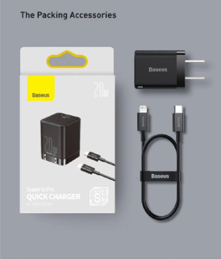 Bộ sạc nhanh IP13 Baseus 20W Super Si Pro Mini USB C sạc nhanh QC3.0 PD - Hàng chính hãng