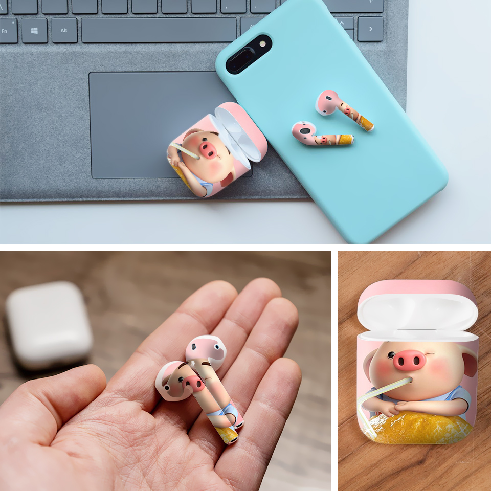 Miếng dán skin chống bẩn cho tai nghe AirPods in hình Heo con dễ thương - HEO2k19 - 074 (bản không dây 1 và 2)