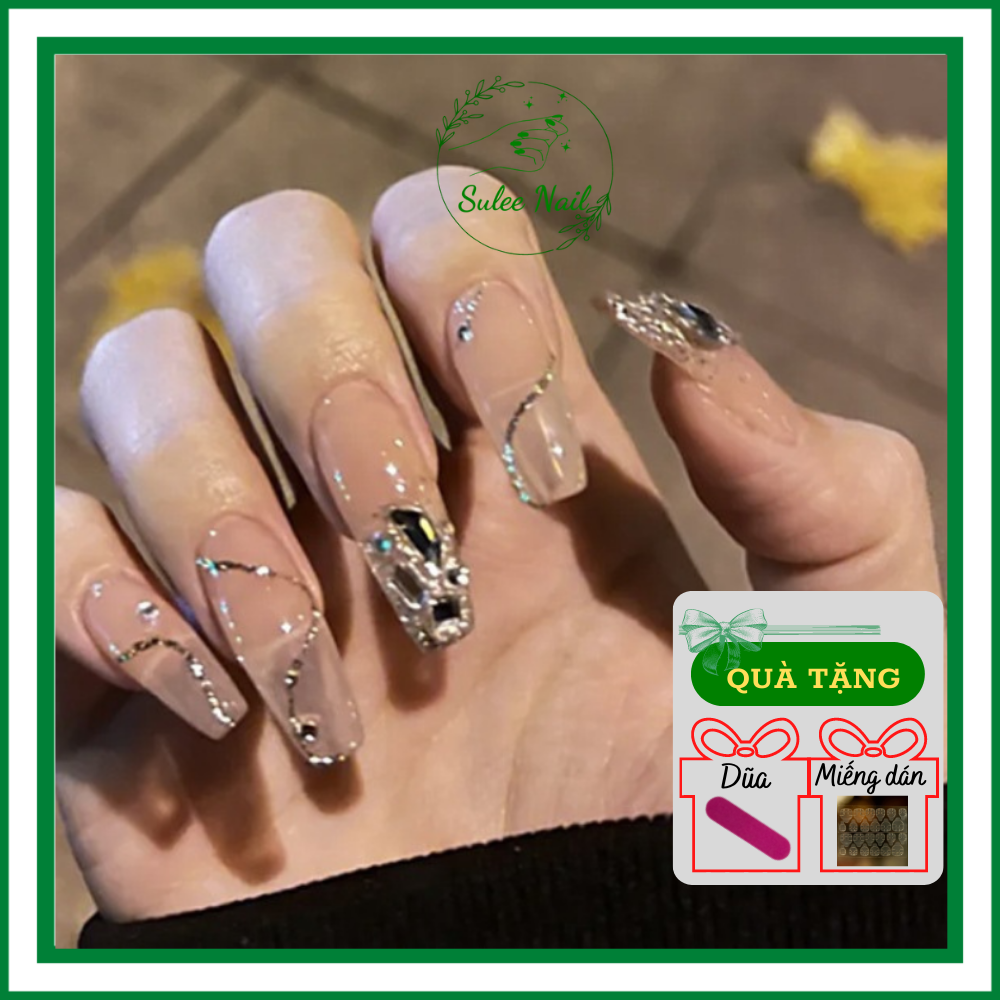 Nail xinh, nailbox đính đá ánh kim kèm dũa Suleenail kiểu thang nhọn