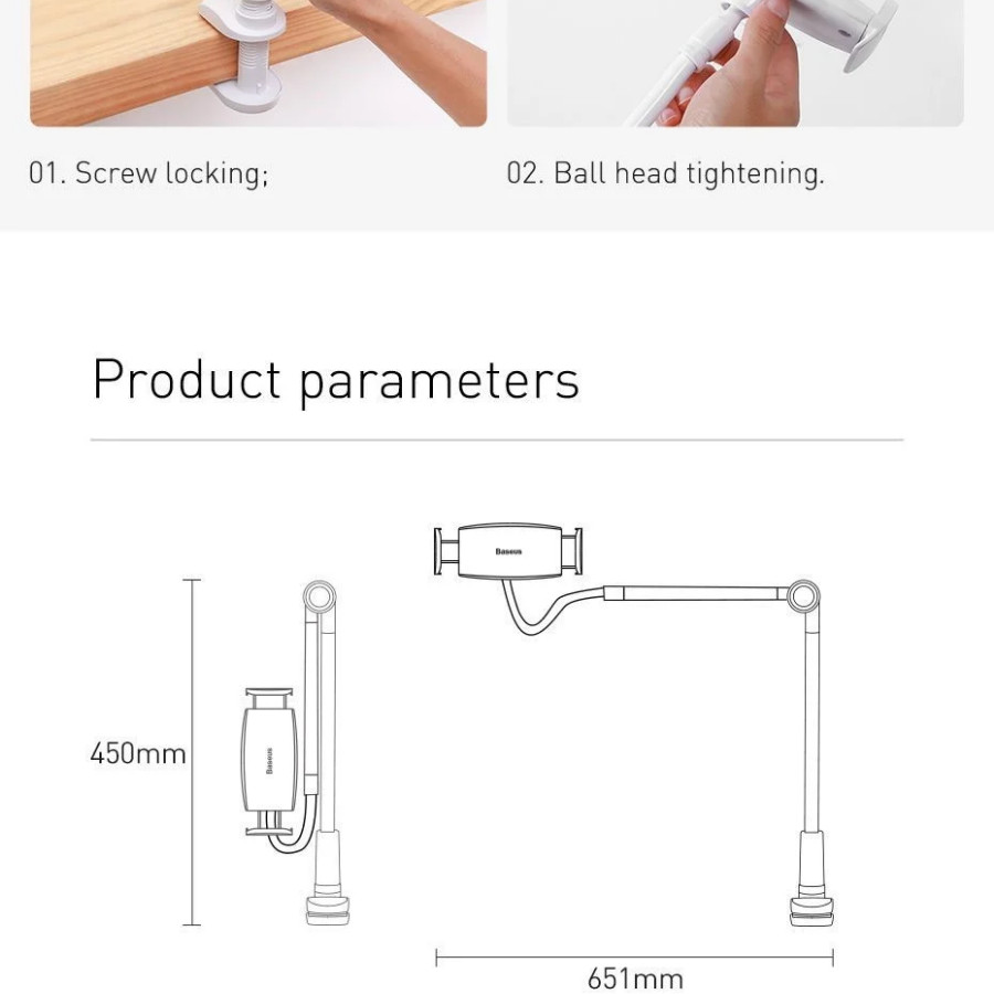 Bộ đế giữ điện thoại chân kẹp dùng cho iPad Baseus Otaku Life Rotary (Adjustment Lazy holder for 4.7 - 12.9 inches Smartphone/ Tablet/ iPad) LV825 [Hàng Chính Hãng