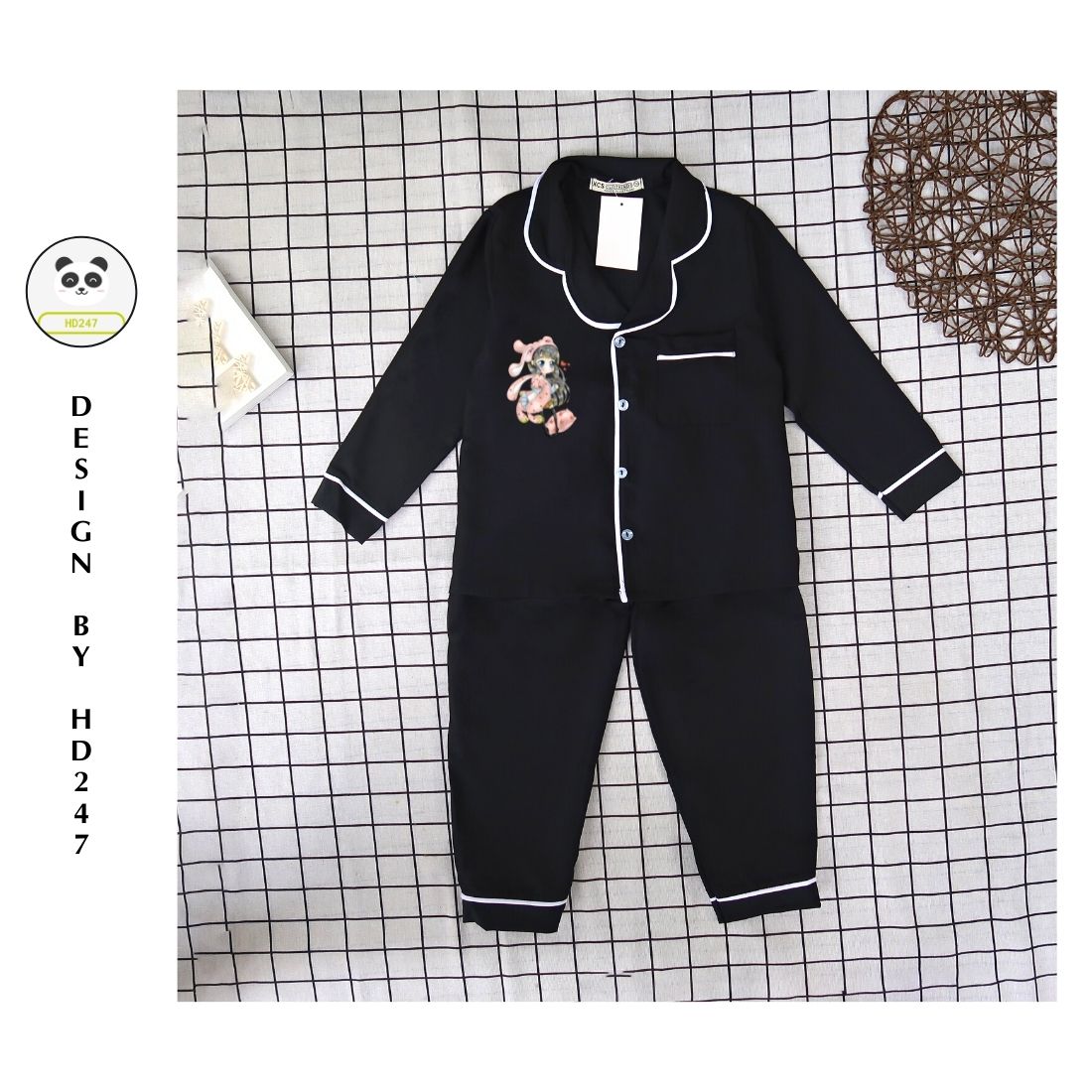 Bộ ngủ mặc nhà bé gái dễ thương size đại in hình cute vải kate dày dặn 0315
