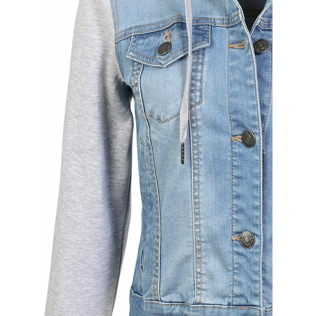 Khoác jeans W/x Denim jacket hood dành cho Nữ. Đẹp và chất. Chất jeans mềm, co giãn thoải mái. Có Nón