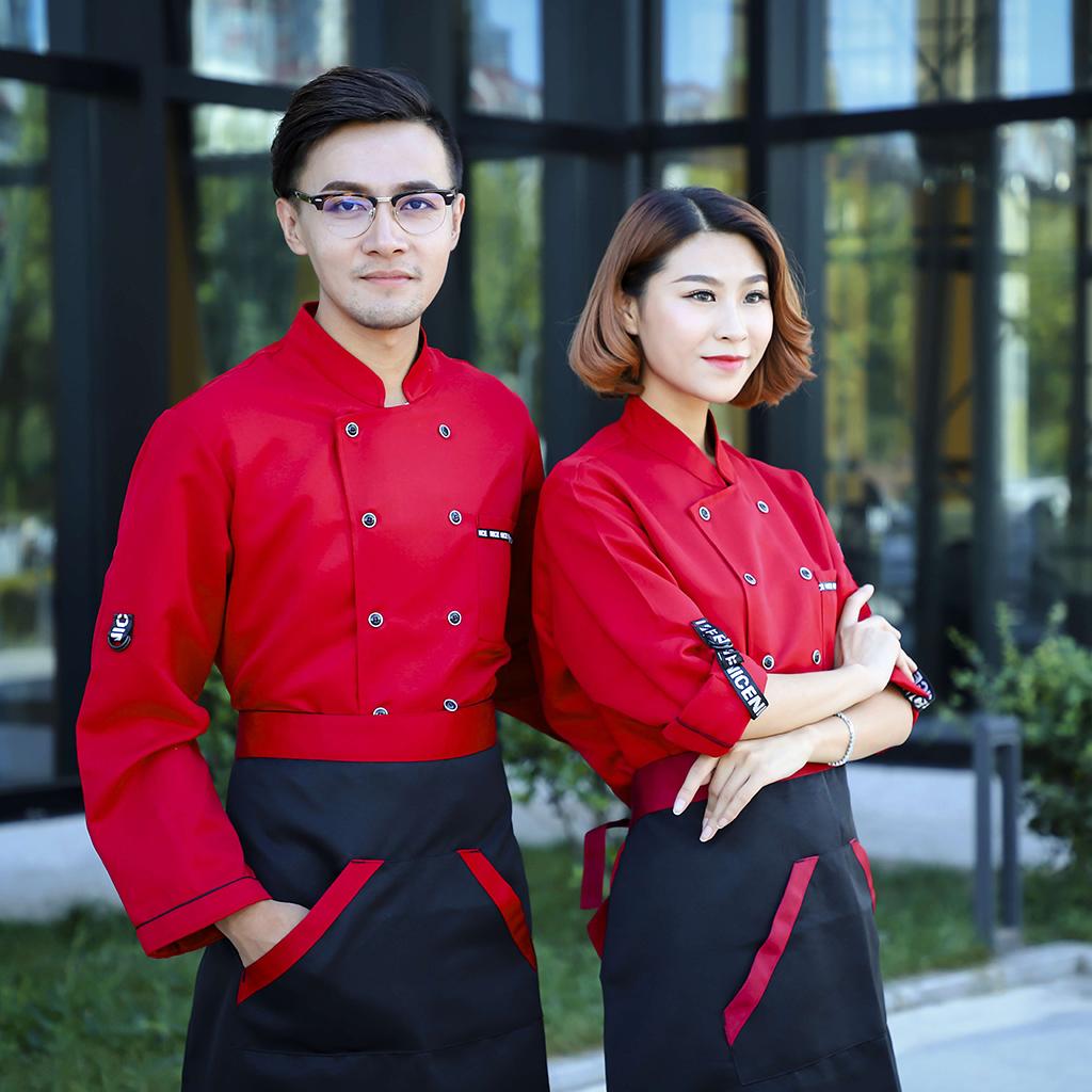 Men's Women's Chef Uniform Coat Cooker Jacket Long Sleeve Workwear Outfits