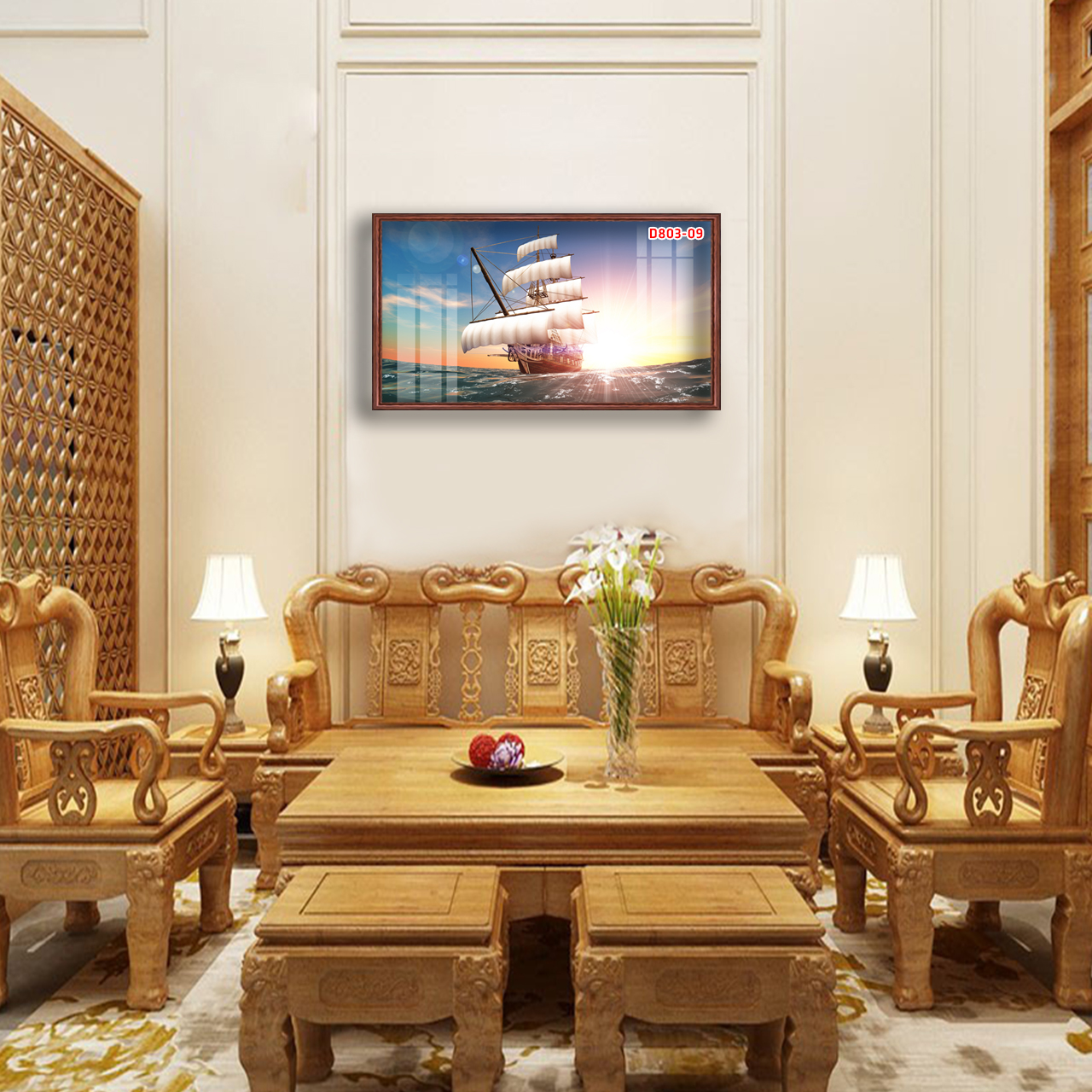 D803 01 Tranh kính Thuận Buồm Xuôi Gió