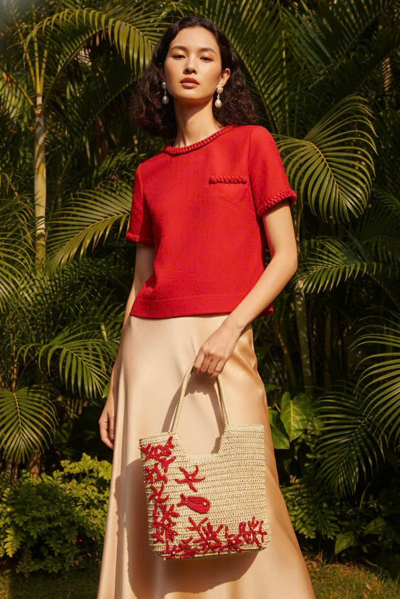 Áo Croptop Cổ Tròn Tếch Sam Tweed Đỏ Top213 thời trang thiết kế Hity