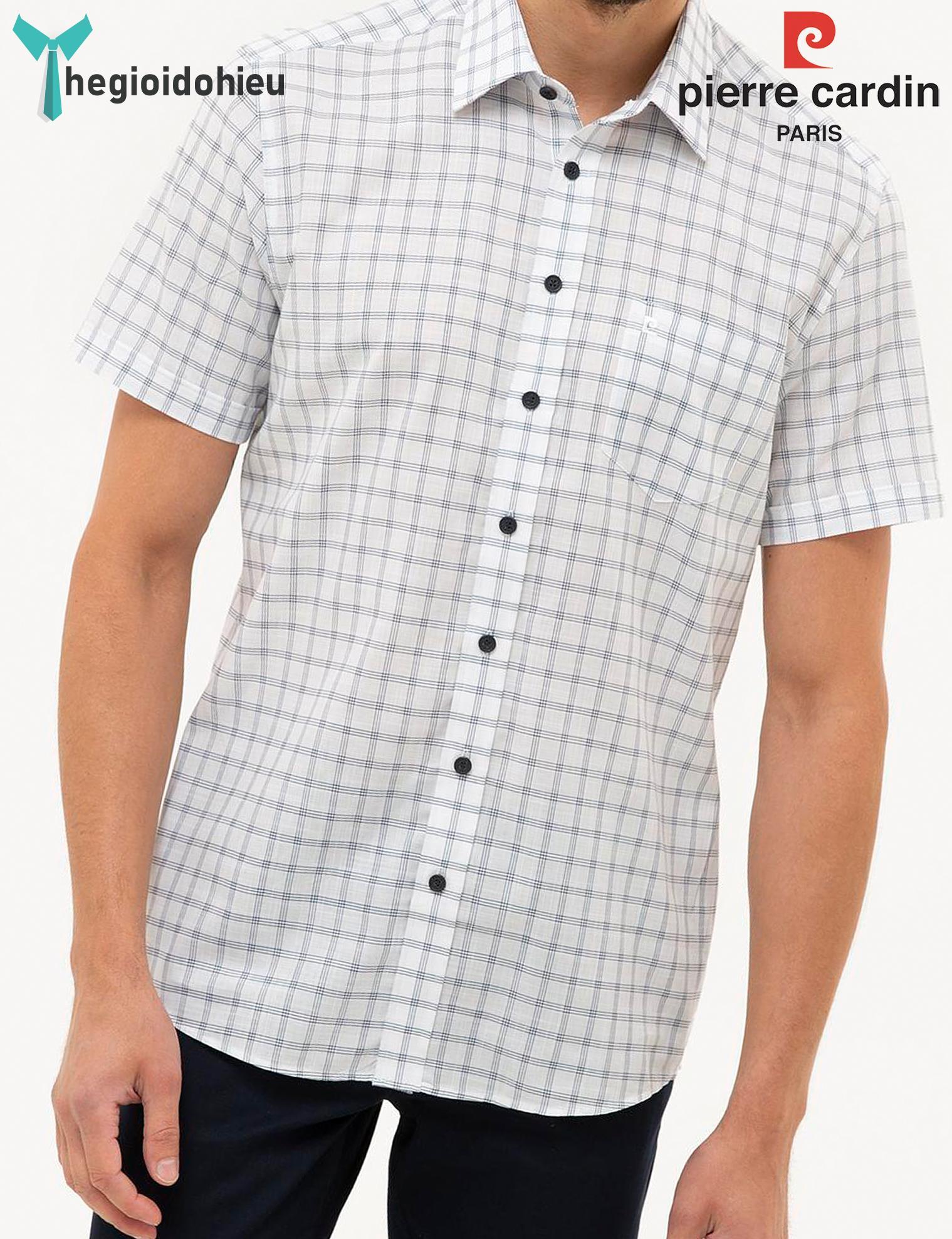 Áo sơ mi nam ngắn tay Pie Cardin PCShirt83 (Trắng caro nhỏ) - Hàng nhập khẩu - Có túi
