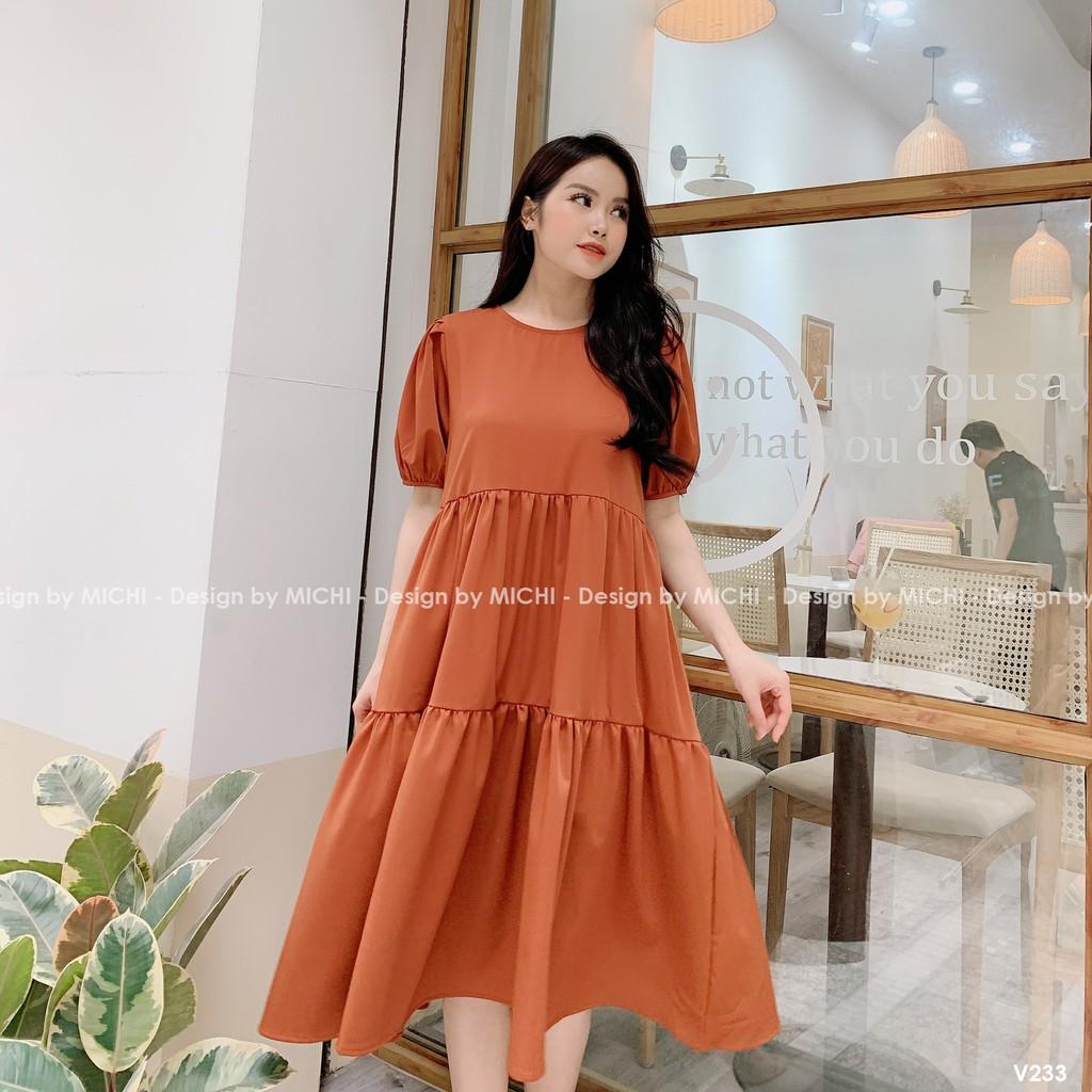 Váy suông babydoll freesize dáng đầm xuông rộng cổ nơ form bầu, nhiều màu, mã V233 - Michi House