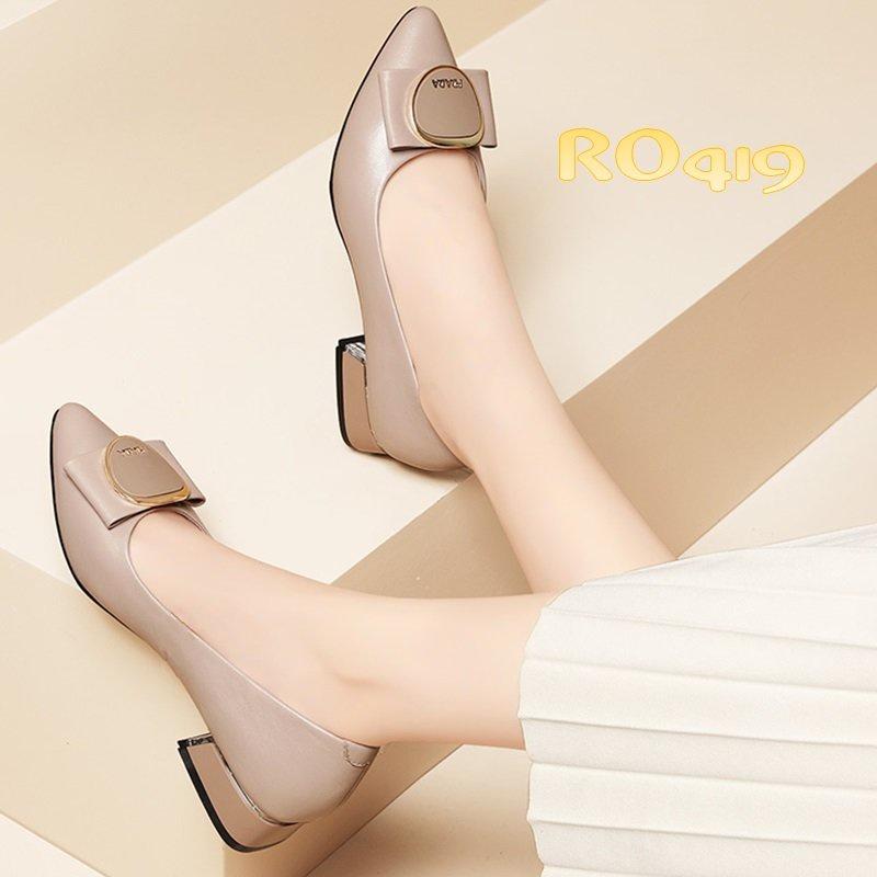 Giày búp bê mũi nhọn da lì cao cấp ROSATA RO419 - 2p - Đen, Be - HÀNG VIỆT NAM - BKSTORE