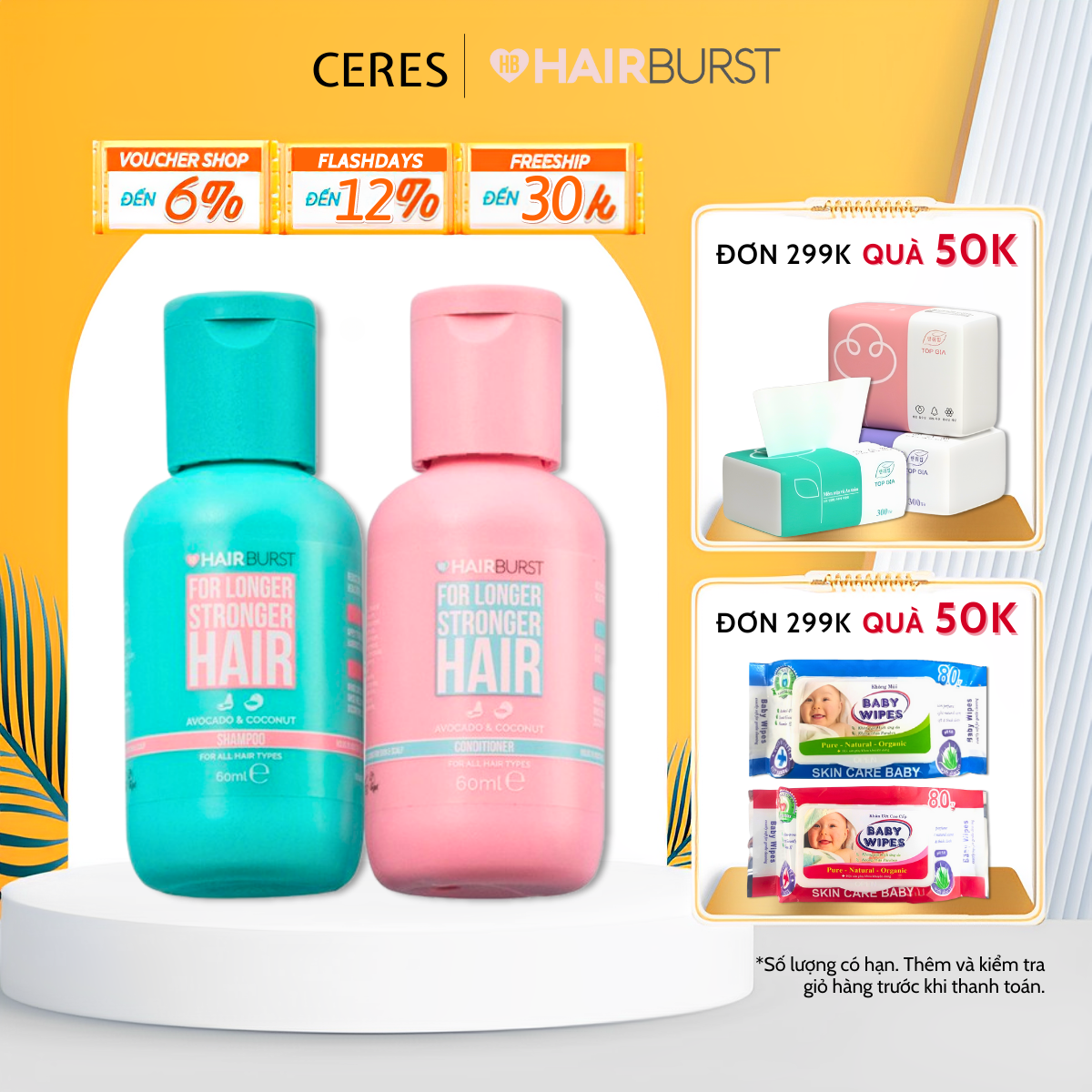 Set Gội Xả Hairburst Stronger Longer Hair Travel Size 60ml/Chai