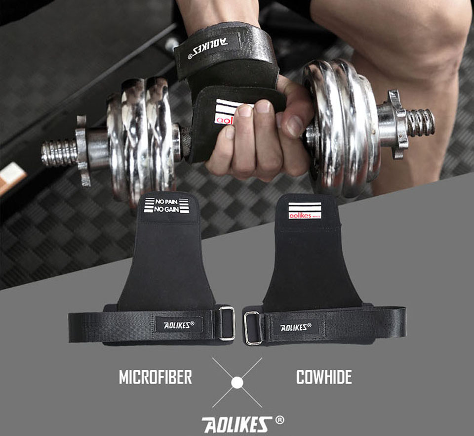 Găng Tay Tập GYM Lifting Grips Aolikes Pro Hở Mu Bàn Tay 7639 AL7639 Kiêm Dây Kéo Lưng