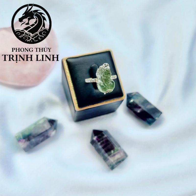 NHẪN BẠC TỲ HƯU XANH LÁ PHONG THỦY