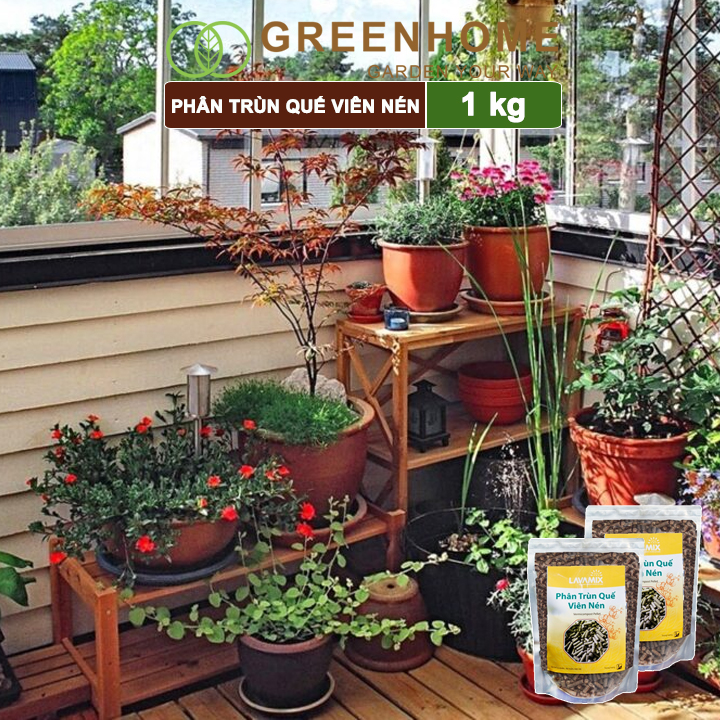 Phân Trùn Quế Viên Nén Greenhome, Lavamix, Bao 1kg, Dinh Dưỡng Hữu Cơ, Không Mùi, Tốt Cho Lan, Bonsai, Rau, Cây Ăn Trái