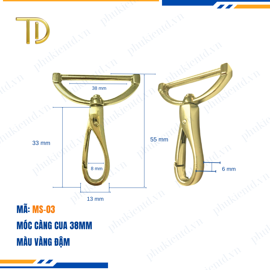 Móc càng cua túi xách,móc khóa càng cua túi xách,móc chó túi xách 38mm Mạ điện bền 5-8 năm