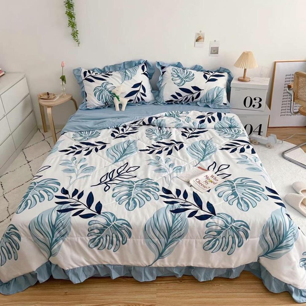 Bộ Chăn Ga Gối Cotton Đũi Bèo 4 Món Chăn Chần Hè Mẫu Mới Nhất 2021,