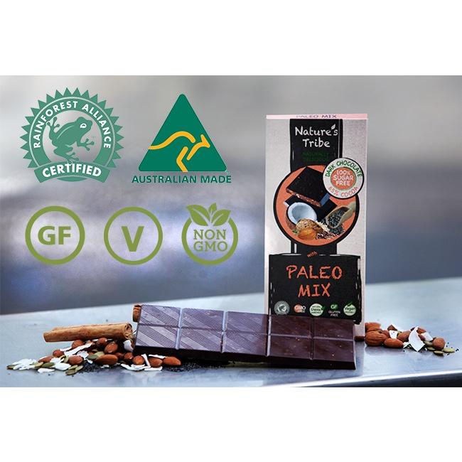 Socola đen Paleo Mix không đường Nature's Tribe - Dark chocolate with paleo mix thanh 88g