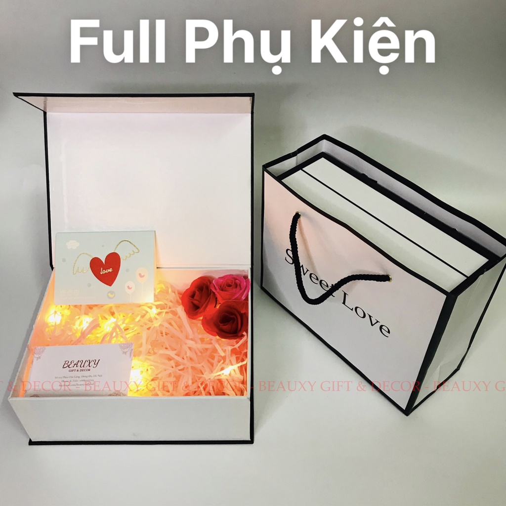 (20*15*7,5cm) Hộp Quà Tặng Người Yêu, Hộp Quà Tặng Valentine, Kèm Túi Giấy, Đèn Led, Giấy Rơm, Thiệp